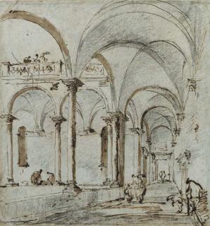 Francesco Guardi - Porticoes in a courtyard, with two figures