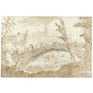 Francesco Guardi - Recto: Mountain Landscape With A Bridge; Verso: View Of The Piazza San Marco Towards S. Geminiano