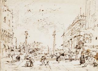 Francesco Guardi - Recto: View of the Piazzetta, Venice, looking towards S. Giorgio Maggiore Verso: Study for a Madonna and Child and an adoring Saint, by Giovanni Battista Tiepolo (Venice 1696-1770 Madrid)