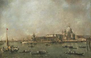 Francesco Guardi - The Entrance to the Grand Canal, Venice, looking towards the Dogana and Santa Maria della Salute from the Riva del Grano, the Giudecca and the Redentore beyond, with numerous gondolas and sailing boats