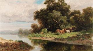 Francesco Lojacono - A herd of cattle by a river