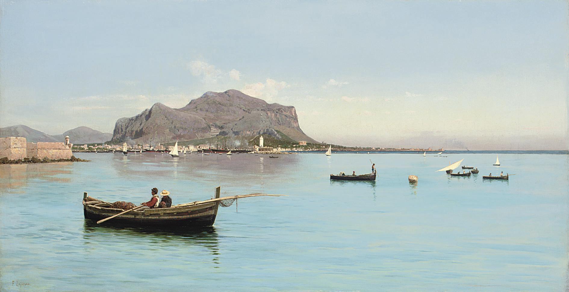 Francesco Lojacono - Fishermen before the Monte Pellegrino in Palermo, Sicily
