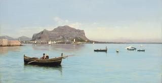 Francesco Lojacono - Fishermen before the Monte Pellegrino in Palermo, Sicily