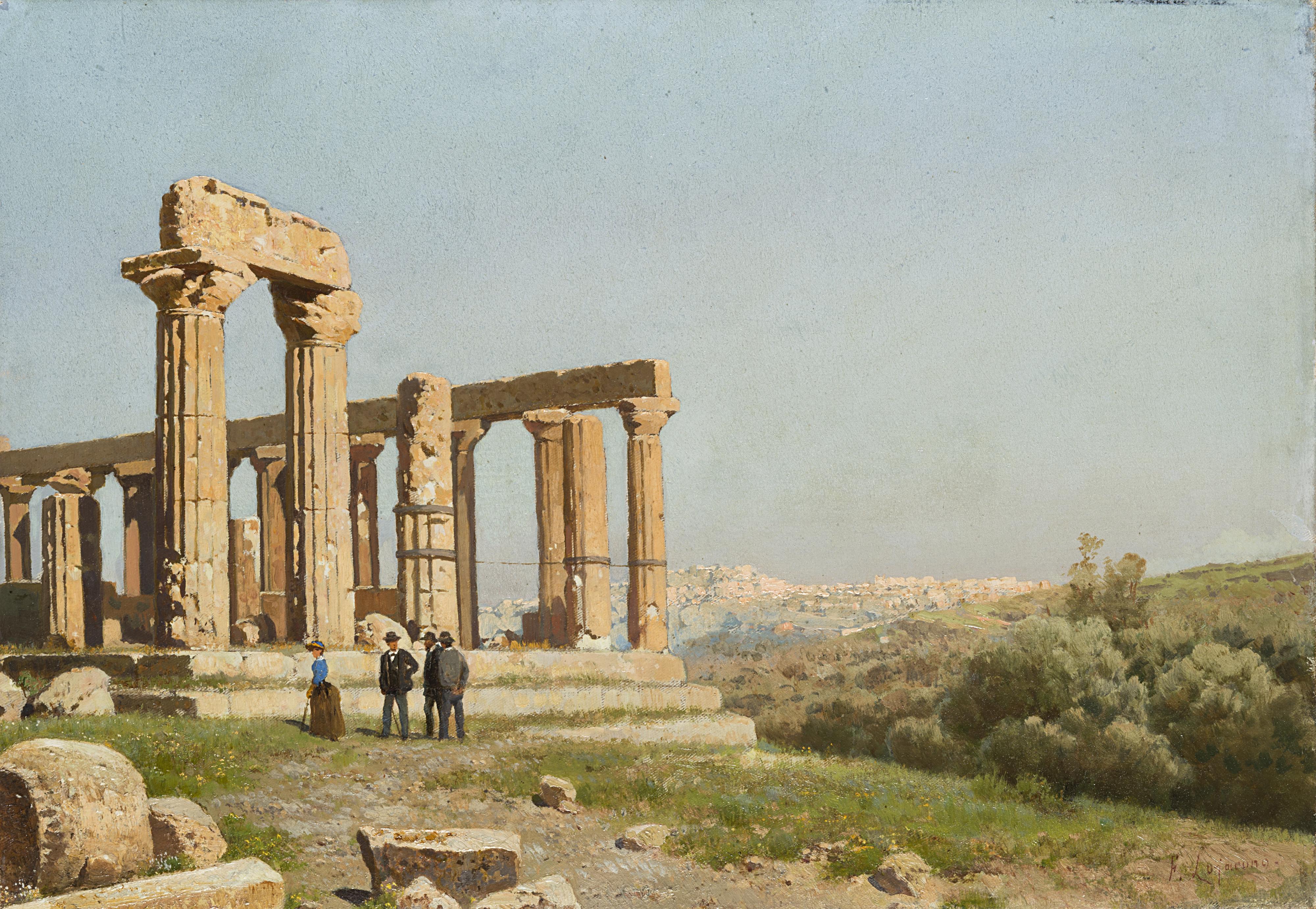 Francesco Lojacono - Tempio di Giunone con Agrigento sullo sfondo