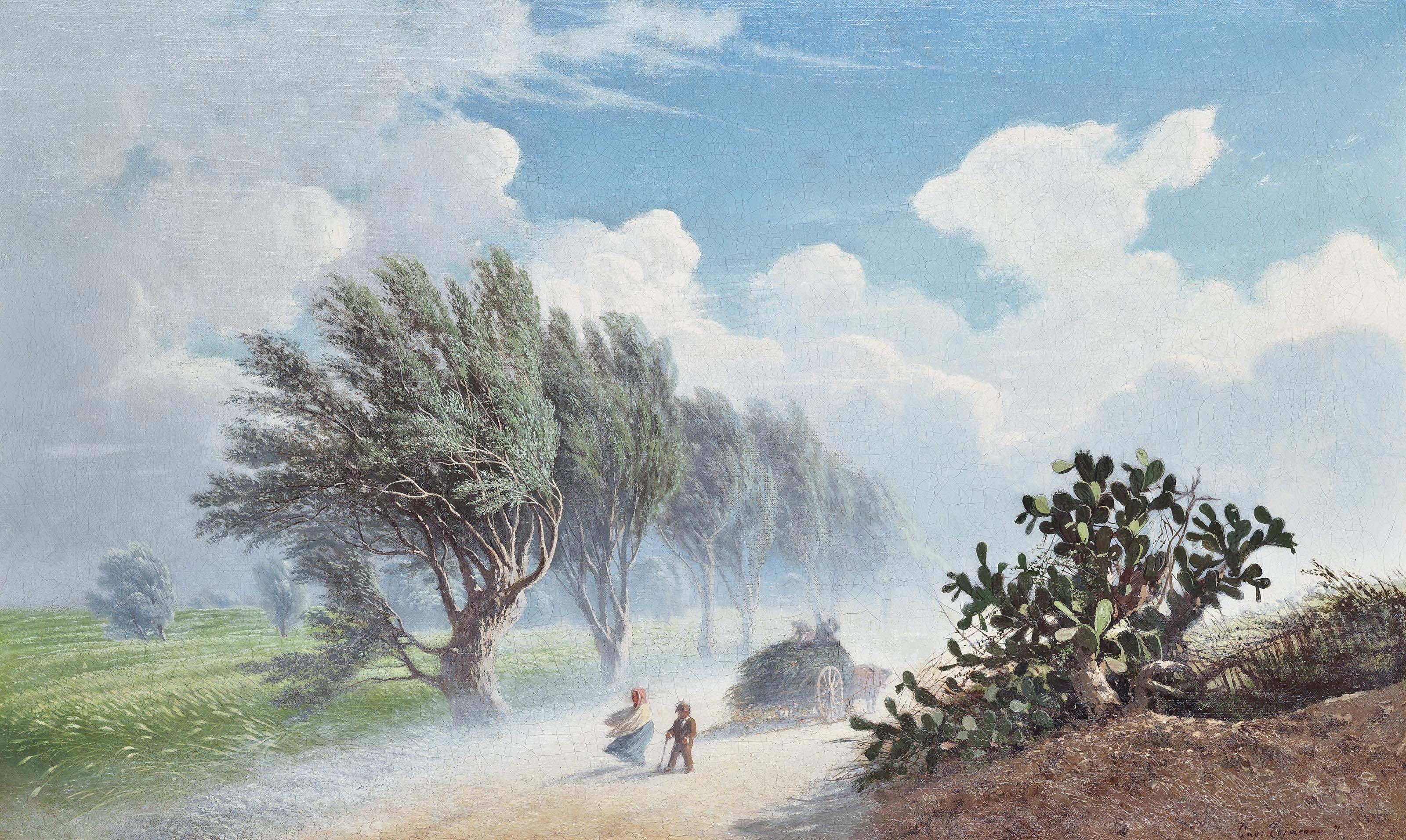 Francesco Lojacono - Travellers Caught In The Wind On A Dusty Track