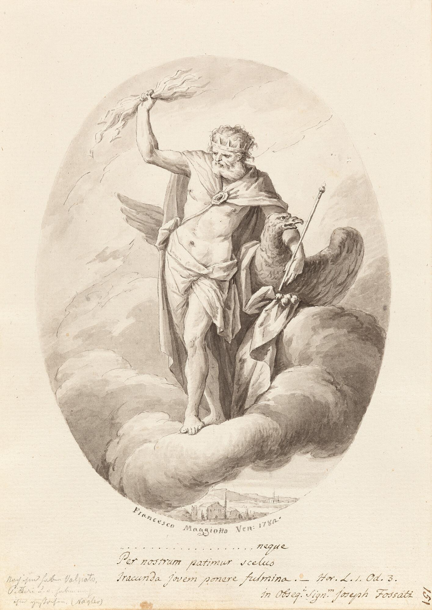 Francesco Maggiotto - Zeus mit dem Adler und dem Blitzebündel über einer Stadt.