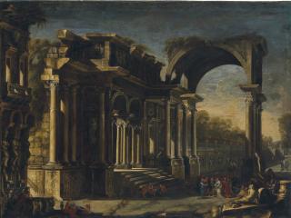 Francesco Maglioli - A Capriccio With Roman Ruins And Christ With The Woman Taken In Adultery