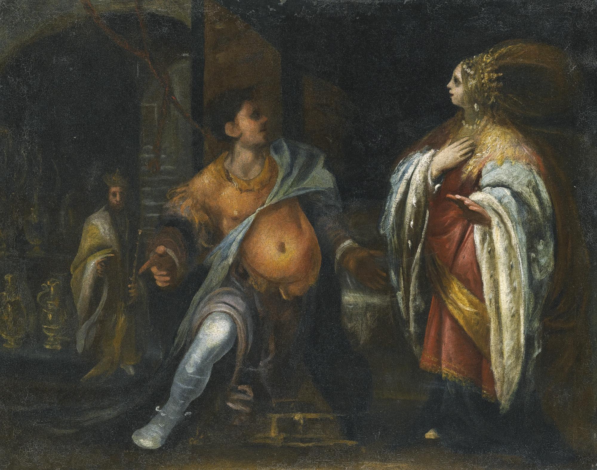 Francesco Montelatici - A Biblical Subject, Probably Esther Standing Before Haman, Behind Them King Ahasuerus