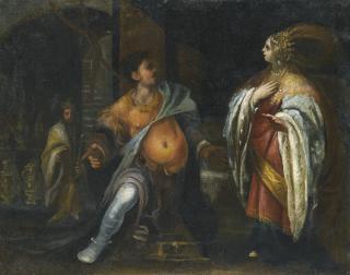Francesco Montelatici - A Biblical Subject, Probably Esther Standing Before Haman, Behind Them King Ahasuerus