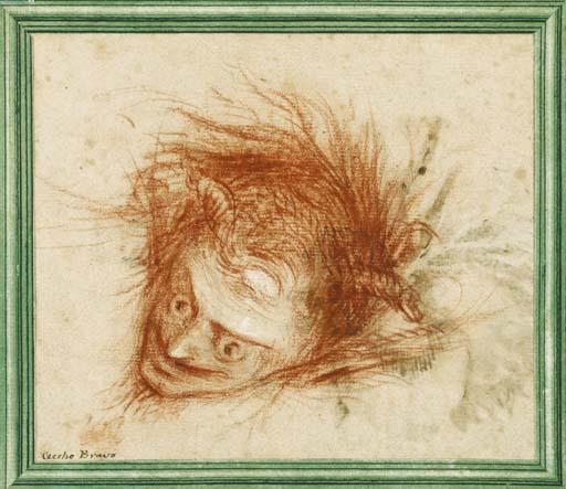 Francesco Montelatici - The head of a devil (recto); Study of a flower (verso)