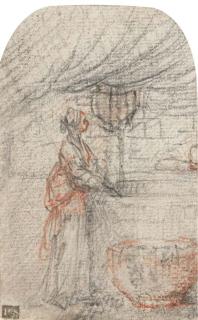 Francesco Montelatici - Une femme devant un puit, un enfant à droite