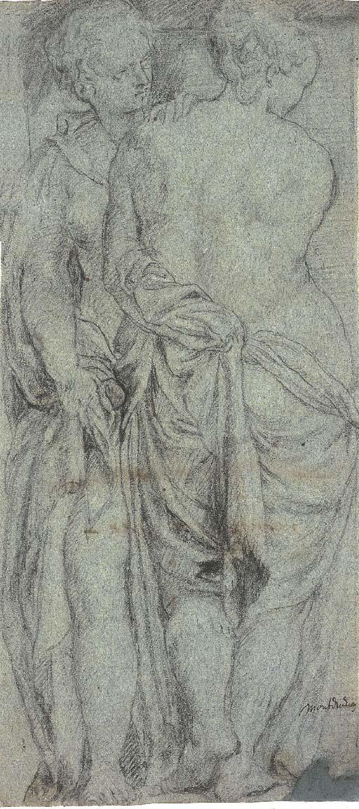 Francesco Montemezzano - Deux figures féminines drapées, l\'une vue de dos