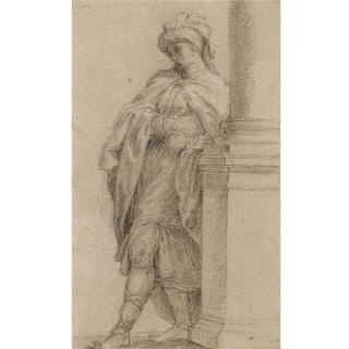 Francesco Monti - Recto: A Standing Turkish Man Wearing A Cloak Leaning On A Column Verso:  Two Hands Holding A Dagger And A Separate Study Of A Left Hand