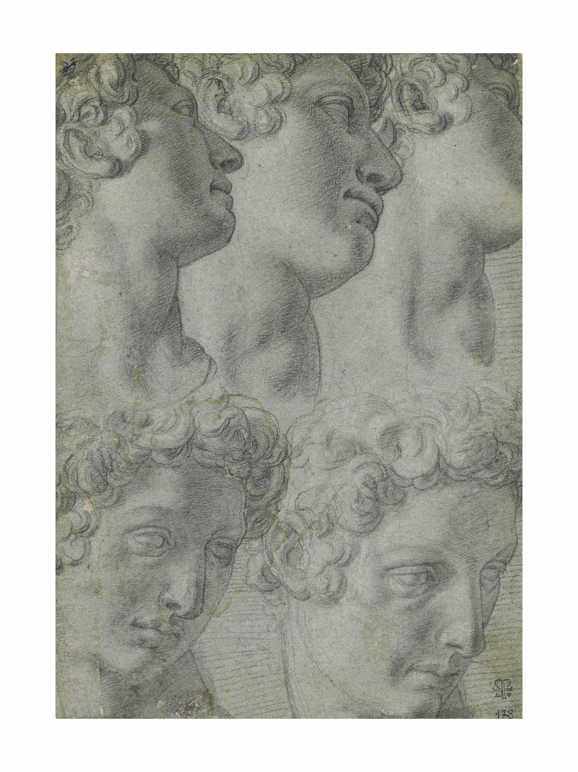 Francesco Morandini, Called Il Poppi - Five studies of the head of Giuliano de\' Medici, after Michelangelo