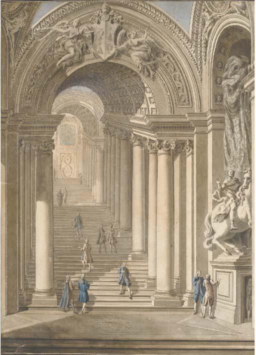 Francesco Panini - The Scala Regia in Saint Peter\'s Basilica, Rome, with the statue of Constantine to the right