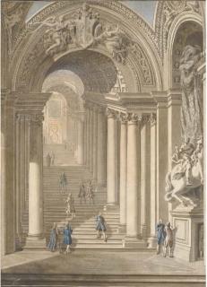 Francesco Panini - The Scala Regia in Saint Peter\'s Basilica, Rome, with the statue of Constantine to the right