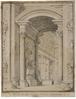 Francesco Panini - View Of The Interior Of St. Peter\'S Basilica, Rome, With The Tomb Of Queen Christina Of Sweden