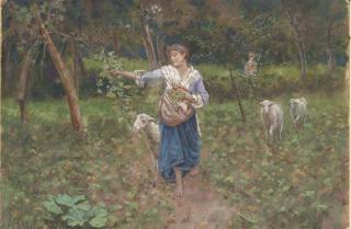 Francesco Paolo Michetti - A shepherdess in a pastoral landscape