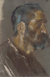 Francesco Paolo Michetti - Portrait of A Bearded Gentleman, Bust-Length, Profile, With An Earring