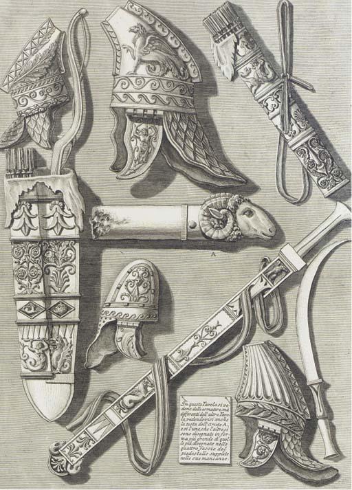 Francesco Piranesi - Armatare; Veduta Della Piazza E Basilica, E Piazza di S. Pietro In Vaticano; Autre Vuë Interieure Des Restes du Collége Supposé Des Anfictions: Three Plates