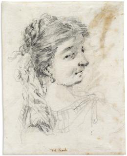 Francesco Salvator Fontebasso - Bust of a woman seen from behind, her head in profile (recto); Reclining female figure seen from behind (verso)
