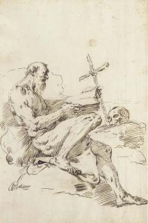 Francesco Salvator Fontebasso - Saint Jerome seated in profile to the right