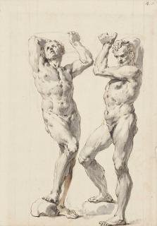 Francesco Salvator Fontebasso - Two male nudes, holding a dish above their heads
