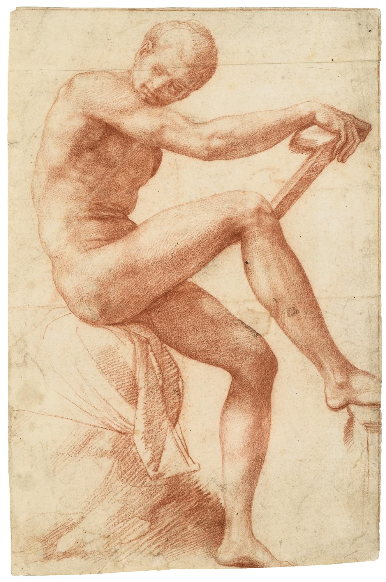 Francesco Salviati - Nude Male In Profile Facing Right, Looking Toward The Lower Left