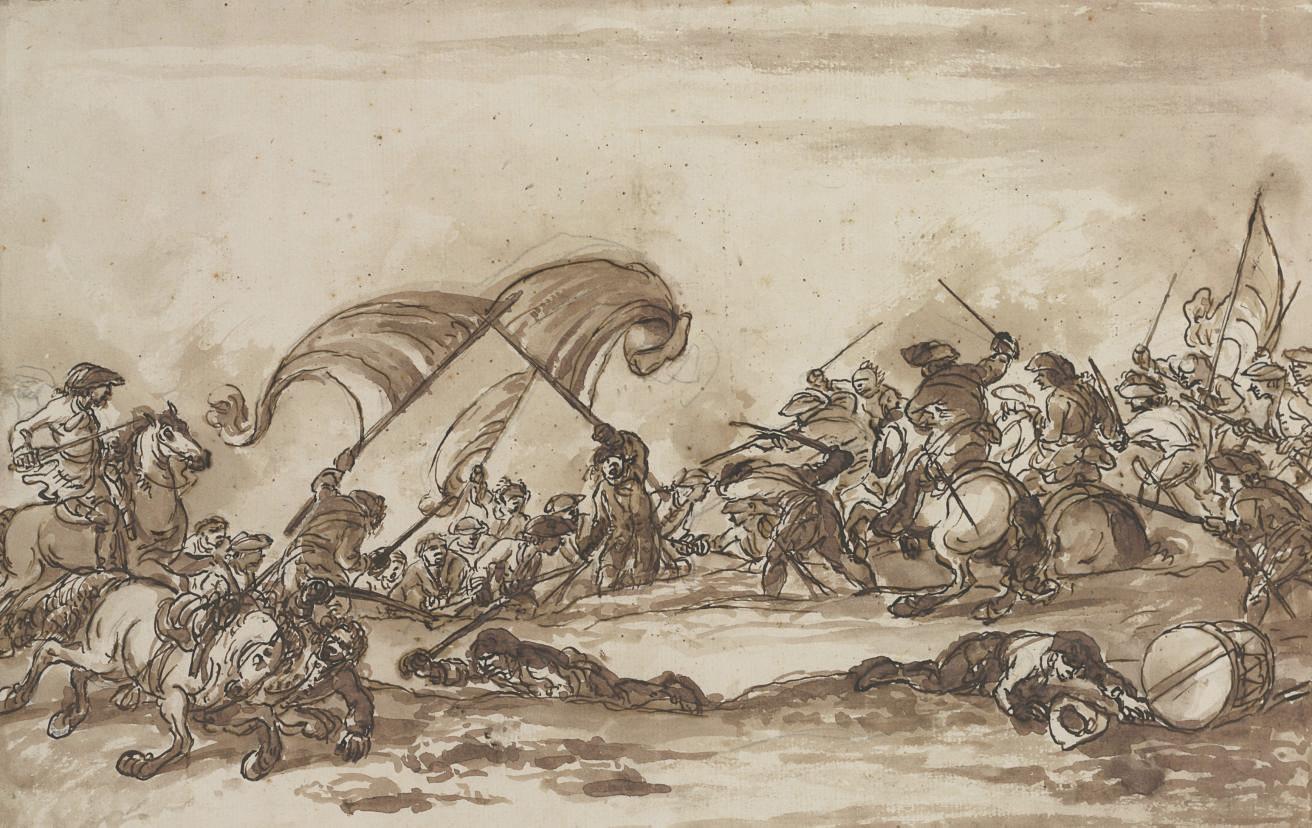 Francesco Simonini - A battle scene with fallen soldiers crawling across the battlefield