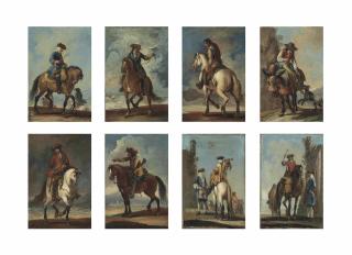 Francesco Simonini - A set of eight individual military figures on horseback, one on a mule; two being attended by other figures, before ruins