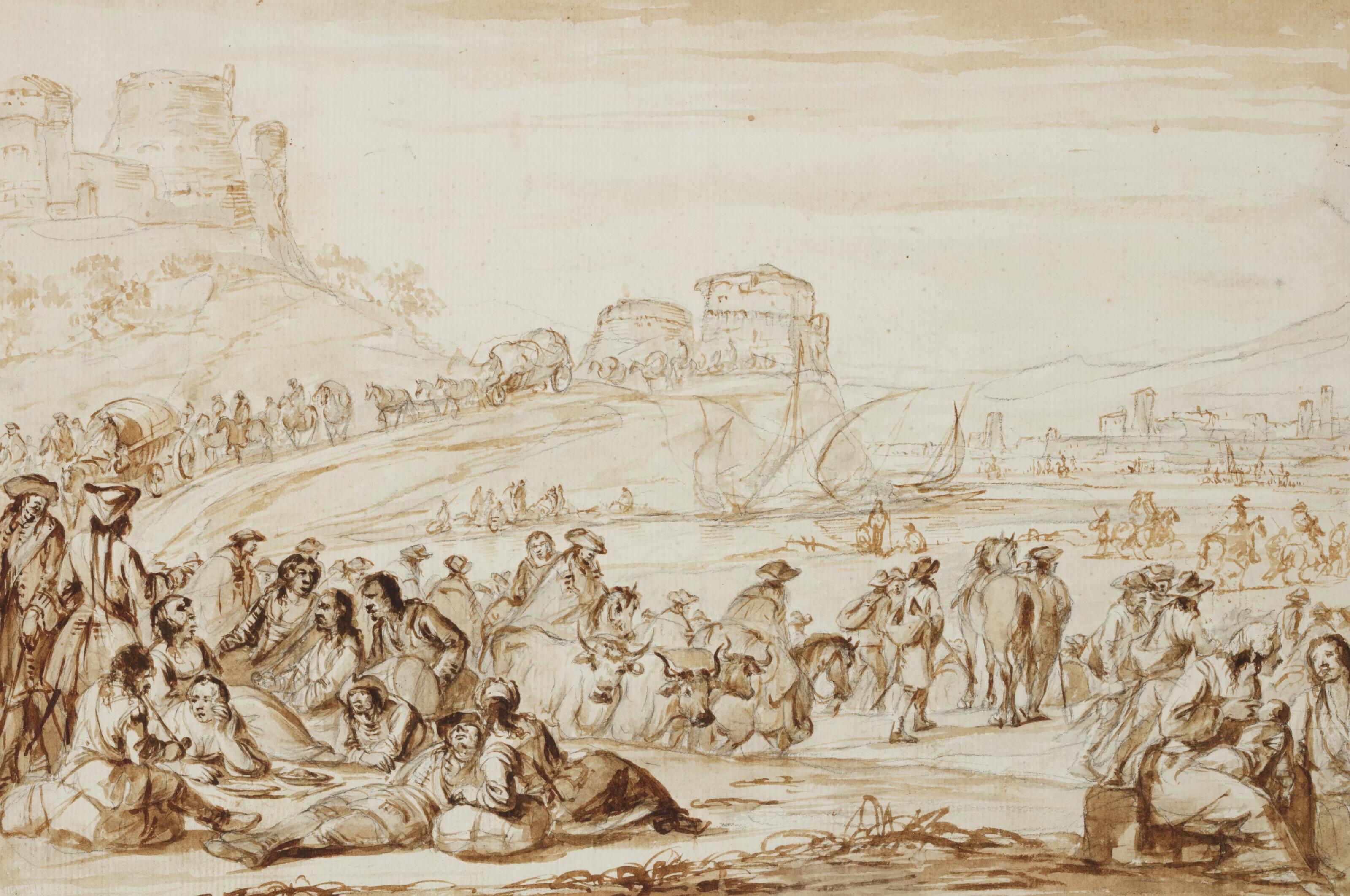 Francesco Simonini - Travelers approaching a coastal town