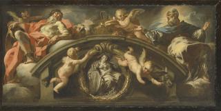 Francesco Solimena - Abraham and Melchizedek above a roundel of Fortitude