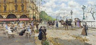 Francesco Tammero - Elegant figures and carriages on a Parisian boulevard