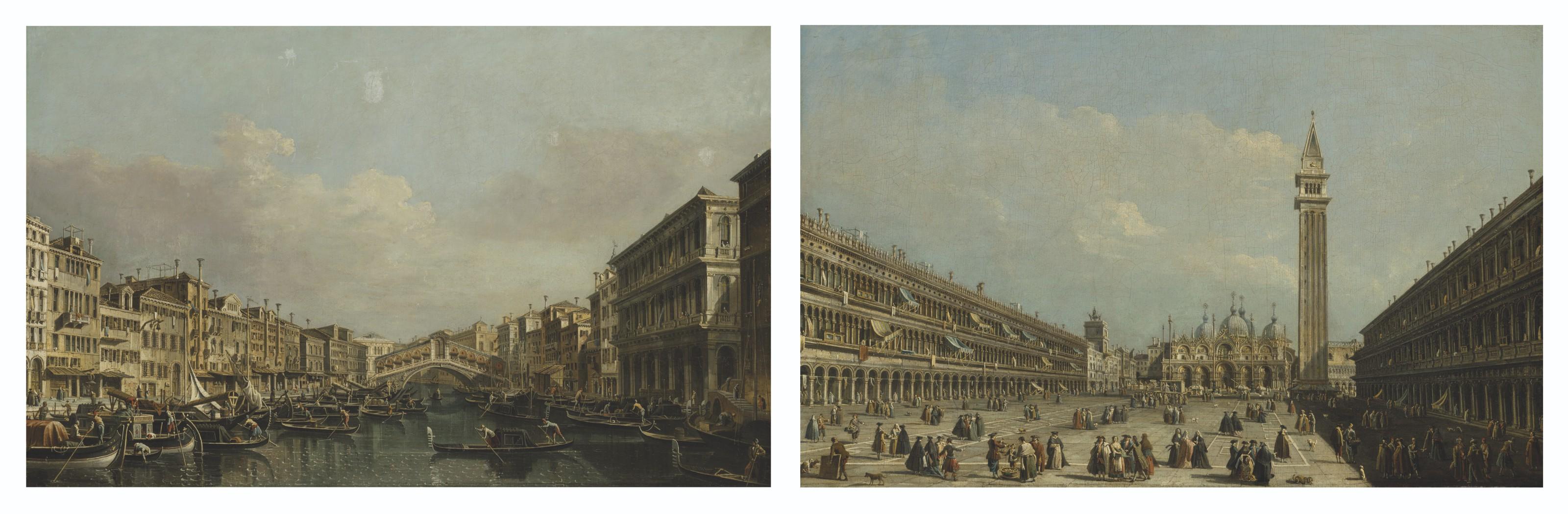 Francesco Tironi - The Grand Canal with the Rialto Bridge from the South; Saint Mark\'s Square with the Basilica and the Campanile