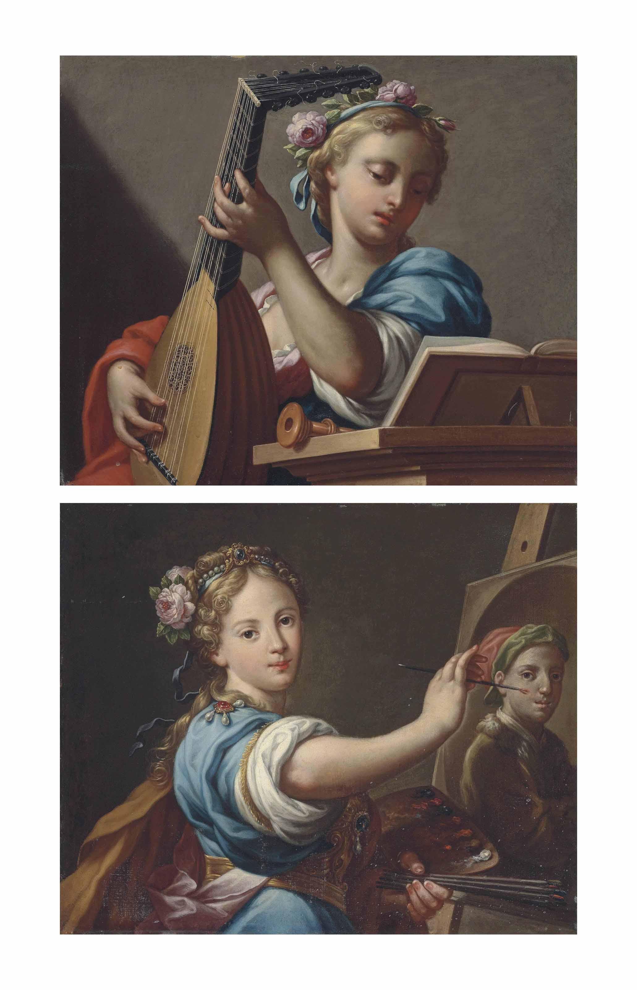 Francesco Trevisani - An Allegory of Music; and An Allegory of Painting, with a portrait of the artist on an easel