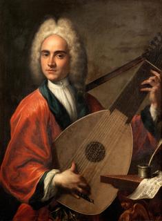 Francesco Trevisani - Portrait of an Arch-Lutenist with a quill pen, inkwell and sheet music on a table by his side