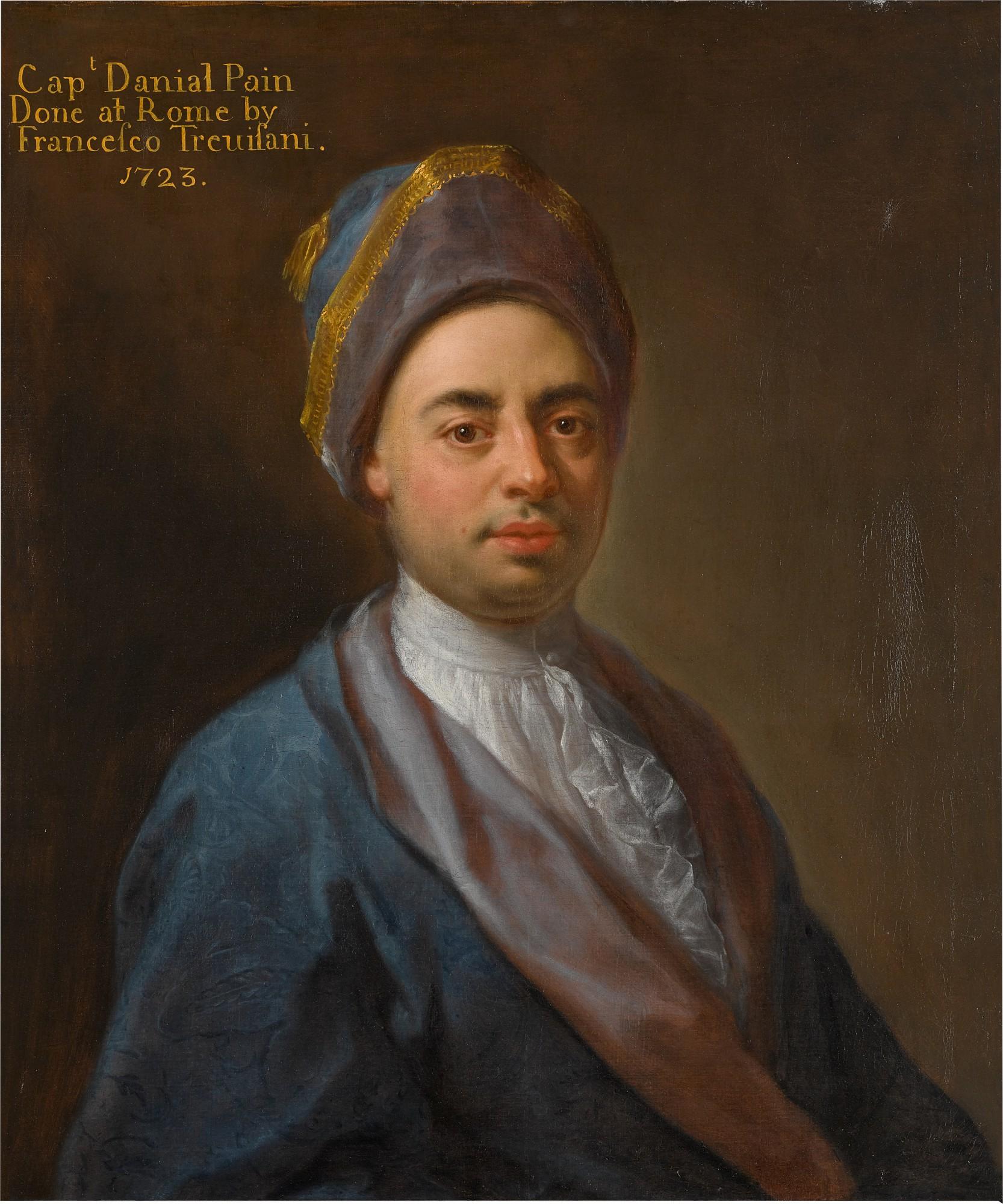 Francesco Trevisani - Portrait Of Captain Daniel Pain Of Welford, Northamptonshire, Half-Length, Wearing A Blue Coat And Blue, Mauve And Gold Cap