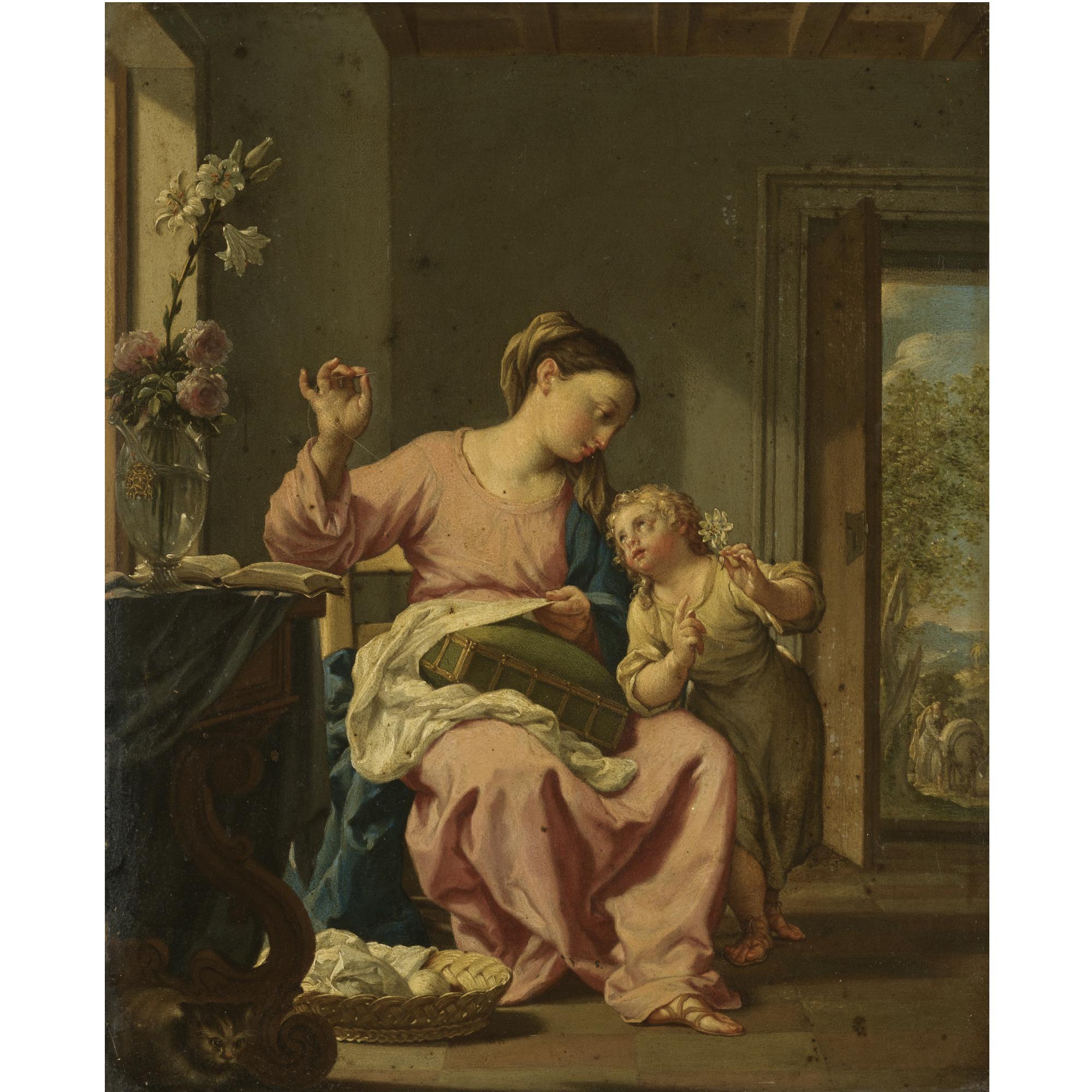 Francesco Trevisani - The Madonna Sewing With The Christ Child