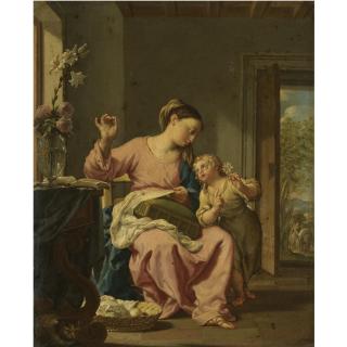 Francesco Trevisani - The Madonna Sewing With The Christ Child