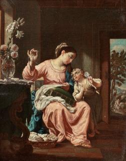 Francesco Trevisani - The Madonna sewing with the Christ Child