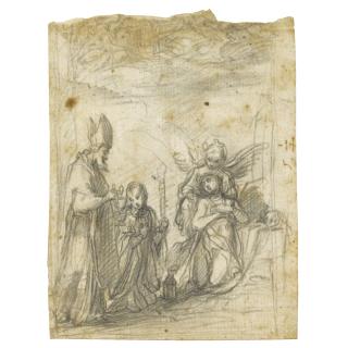 Francesco Vanni - A Bishop Saint Before A Female Saint, Possibly Saint Catherine Of Siena, Supported By An Angel