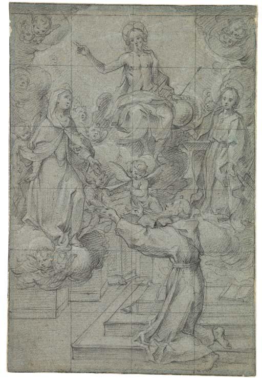 Francesco Vanni - Il Perdono di Assisi: The Madonna interceding with Christ on behalf of Saint Francis, attended by a female saint