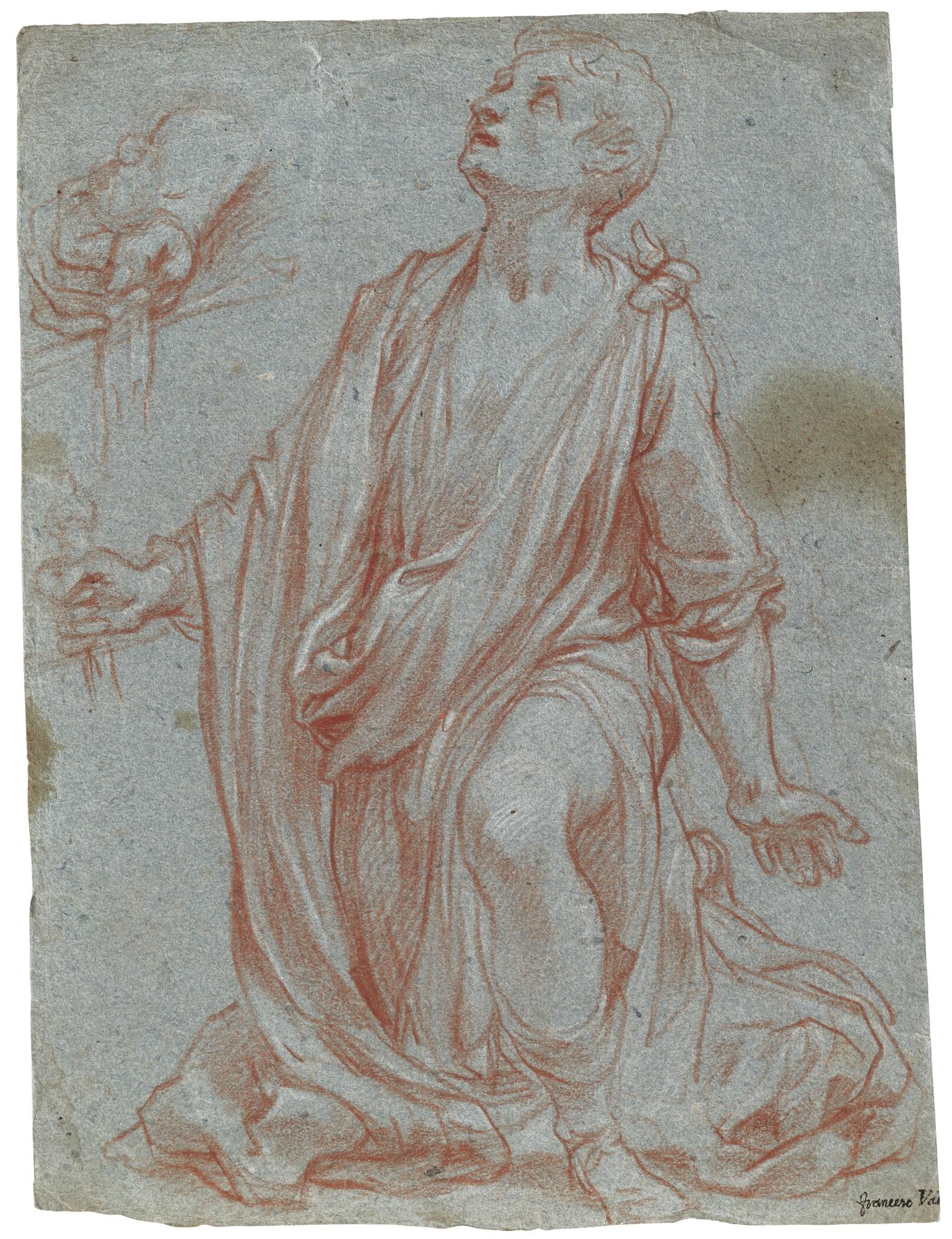 Francesco Vanni - Recto: Study For The Kneeling Figure Of St. Galgano And A Separate Study Of His Right Hand Holding A Sword Verso: A Young Agostinian Monk