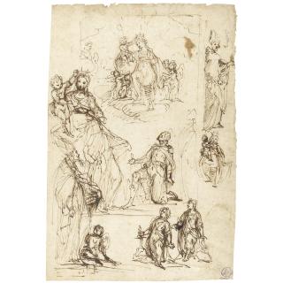 Francesco Vanni - Sheet Of Studies With The Coronation Of The Virgin And Various Saints