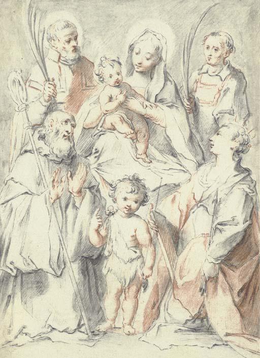 Francesco Vanni - The Madonna and Child with the Infant Baptist and Saint Ursula, Saint Benedict, Saint Stephen or Saint Laurence, and another martyr
