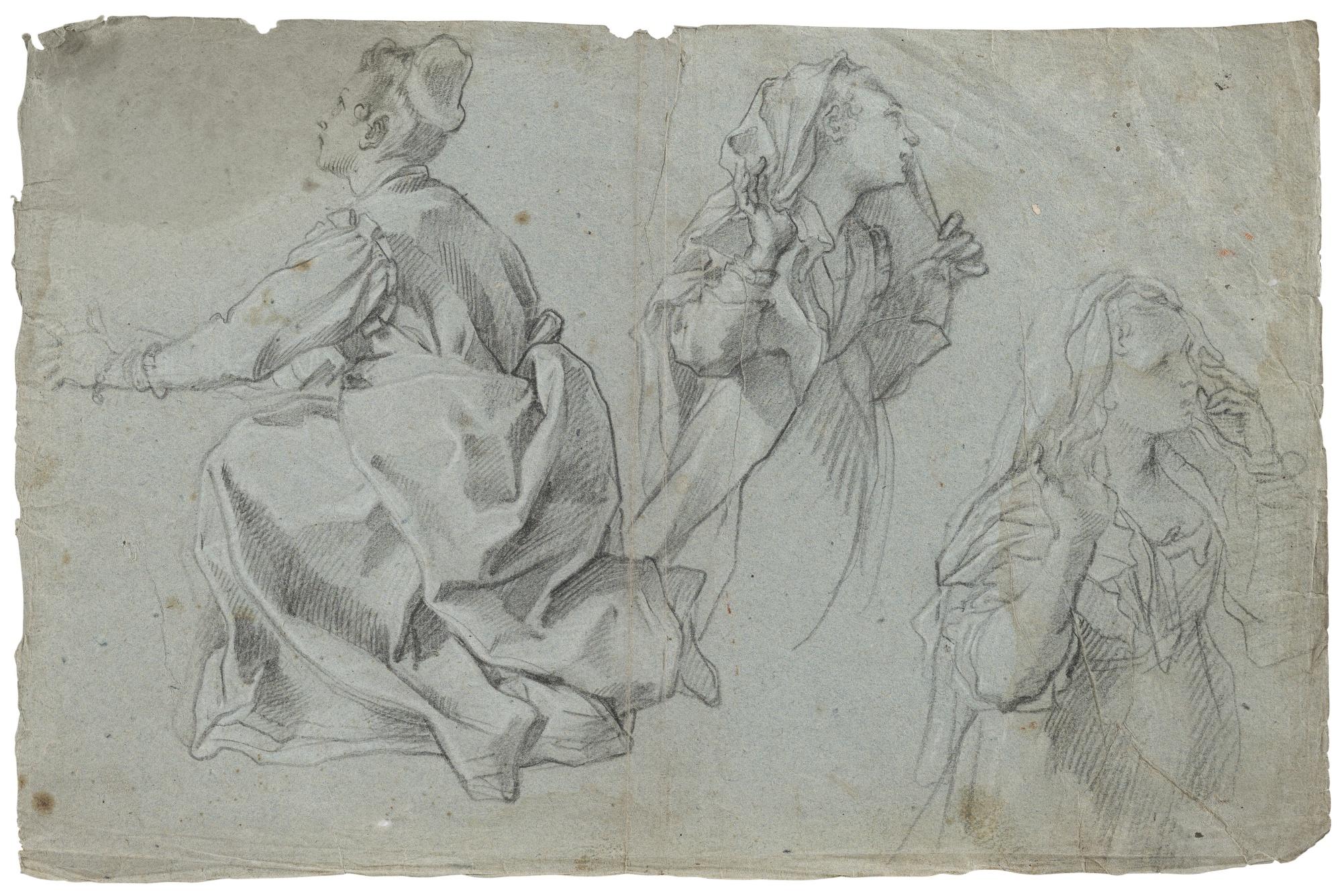 Francesco Vanni - Three Studies Of Two Kneeling Women, One Repeated In A Slightly Different Pose