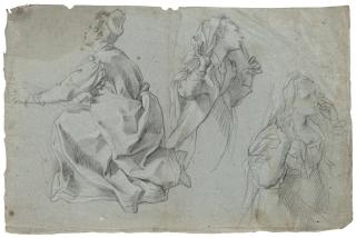 Francesco Vanni - Three Studies Of Two Kneeling Women, One Repeated In A Slightly Different Pose