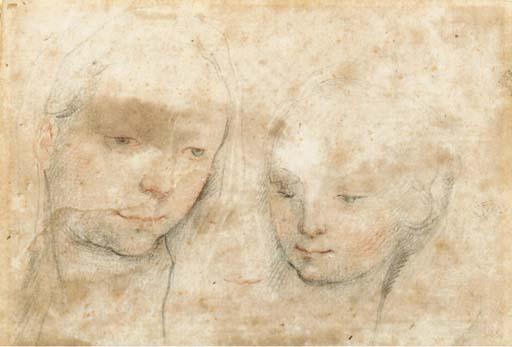 Francesco Vanni - Two Female Heads With Eyes Looking Down
