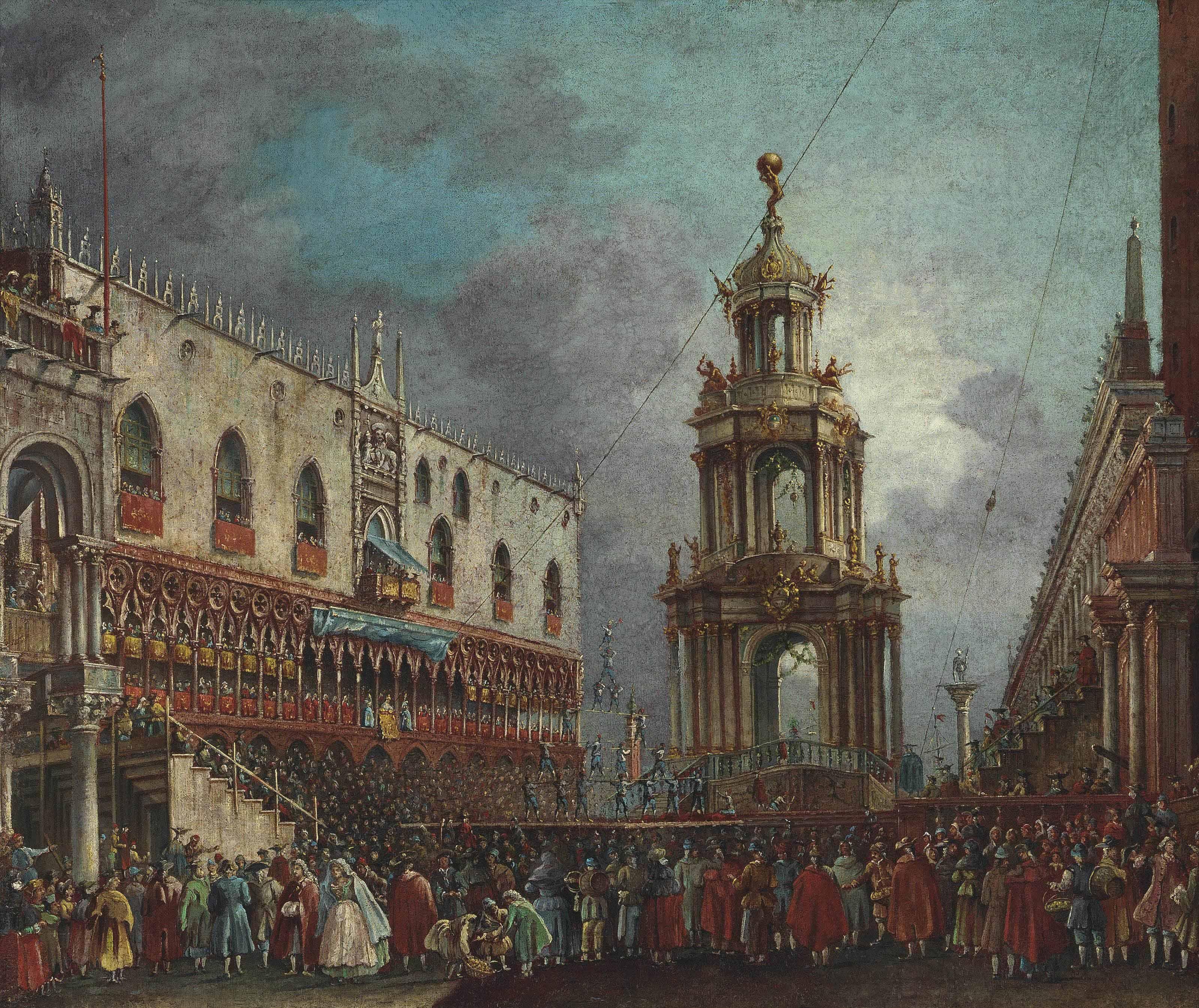 Francesco Zanin - A view of the Piazzetta at Carnival, Venice