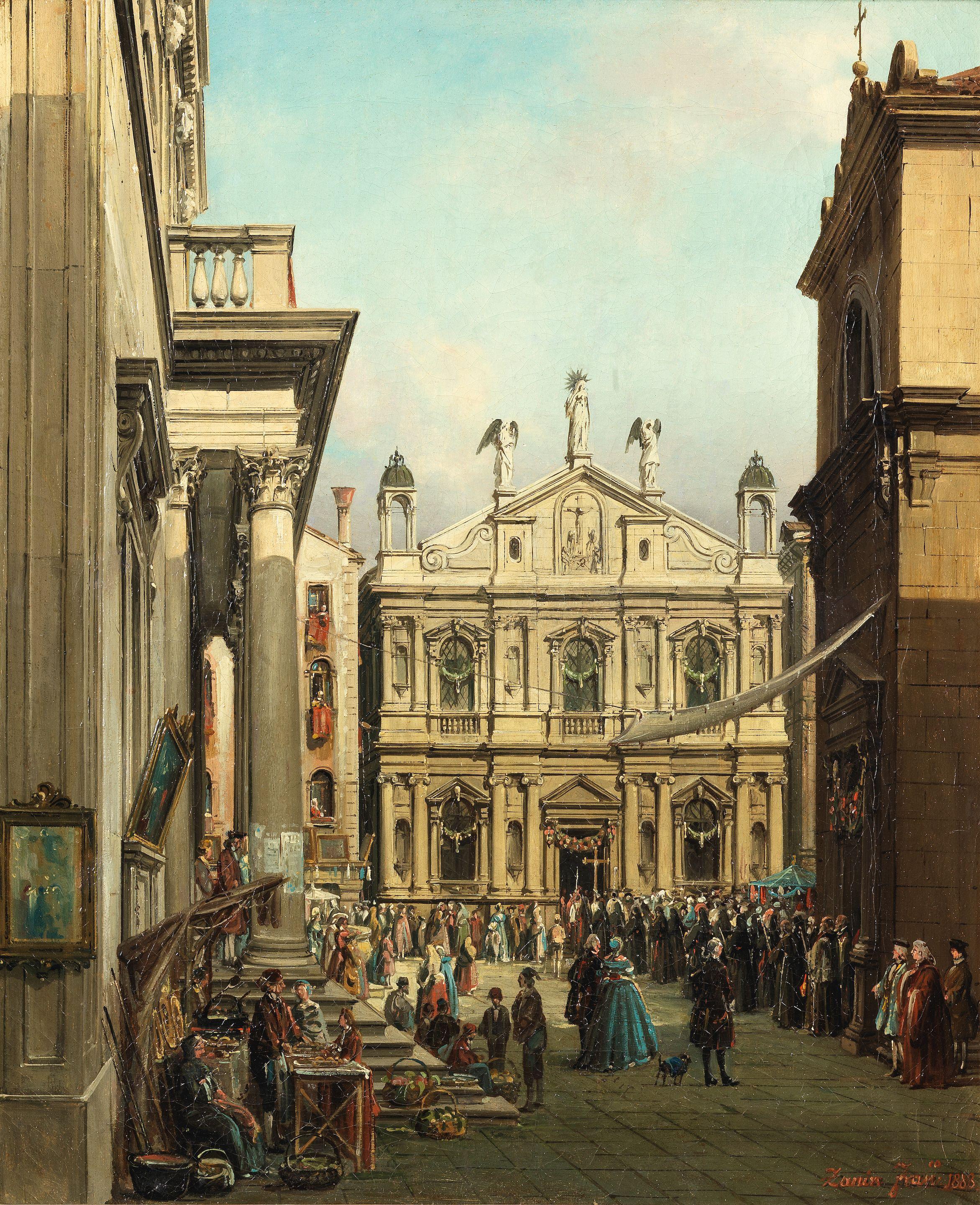 Francesco Zanin - The Doge visiting the Church of San Rocco, Venice; and A procession before the Scuola of San Fantin, Venice